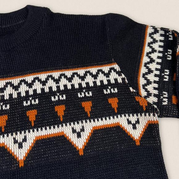 Vintage Grandpa Sweater Fair Isle Black Mock Neck Size Medium - Picture 2 of 3